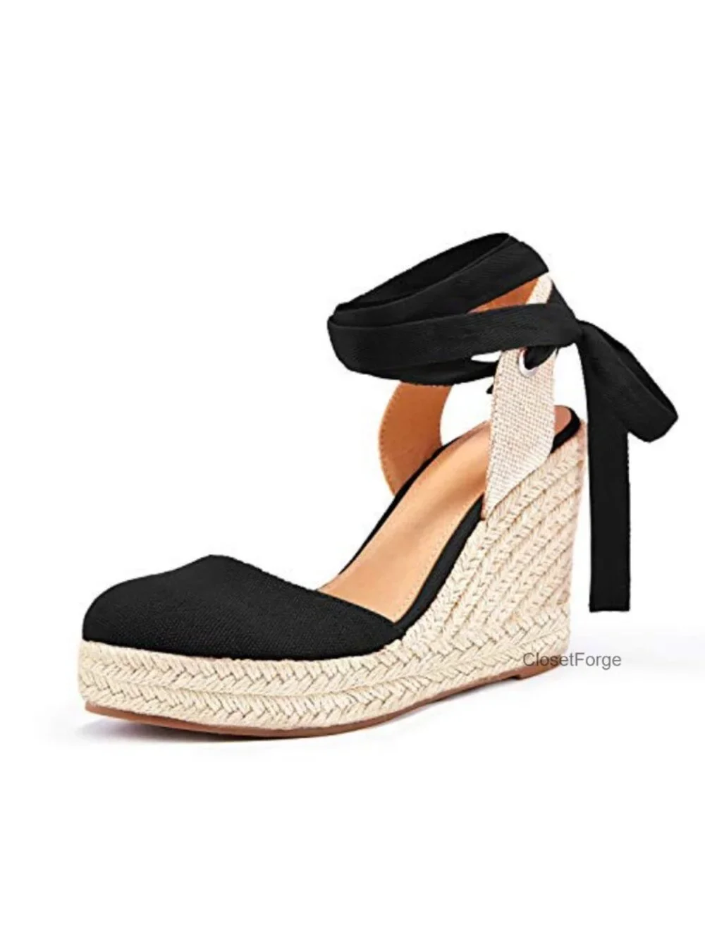 Womens Espadrille Wedge Sandals - Closed Toe Ankle Strap Heels
